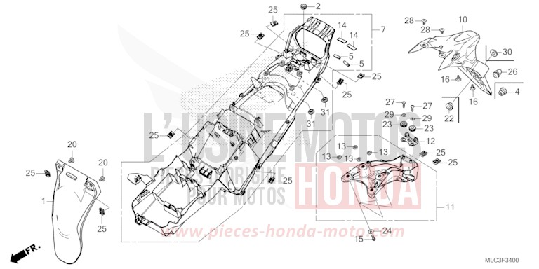 REAR FENDER for Transalp 750 ROSS WHITE (NH196) from 2023